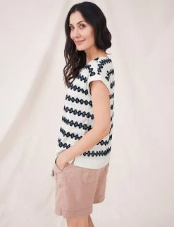 Budget 😀 White Stuff Women Pure Cotton Floral Slash Neck T-Shirt 🌟 -New In Womens Sales 2022 SD 01 T83 4484 F4 X EC 1