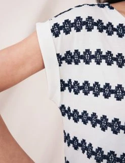 Budget 😀 White Stuff Women Pure Cotton Floral Slash Neck T-Shirt 🌟 -New In Womens Sales 2022 SD 01 T83 4484 F4 X EC 2