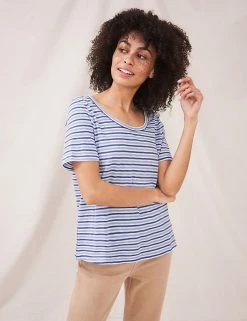 Budget 🔥 White Stuff Women Pure Cotton Striped T-Shirt 🎉