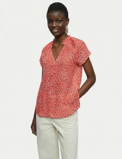 Best deal 🛒 Jigsaw Women Pure Linen Floral Short Sleeve Blouse 🔔