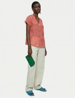 Best deal 🛒 Jigsaw Women Pure Linen Floral Short Sleeve Blouse 🔔 -New In Womens Sales 2022 SD 01 T83 5349 B4 X EC 2