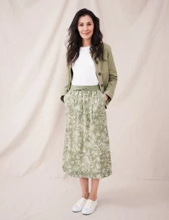 Cheap ✔️ White Stuff 👗 Skirts Pure Linen Printed Midi Tiered 👗 Skirt ❤️