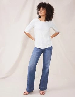 Best Sale 🎁 White Stuff Women Pure Cotton Jersey Embroidered T-Shirt ⌛