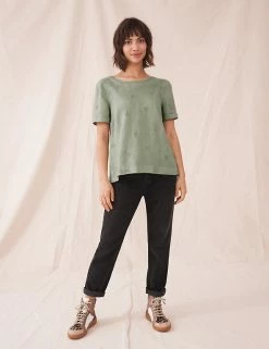 Wholesale ๐ฅ White Stuff Women Pure Linen Embroidered Short Sleeve Top ๐