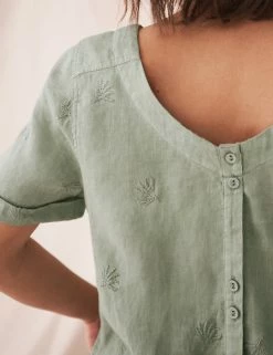 Wholesale 🔥 White Stuff Women Pure Linen Embroidered Short Sleeve Top 🌟 -New In Womens Sales 2022 SD 01 T83 6745 J0 X EC 2