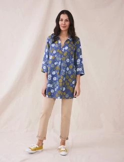 Deals ๐งจ White Stuff Tunics Pure Linen Floral Collared 3/4 Sleeve Tunic ๐