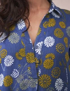 Deals 🧨 White Stuff Tunics Pure Linen Floral Collared 3/4 Sleeve Tunic 👏 -New In Womens Sales 2022 SD 01 T83 6751 E4 X EC 2