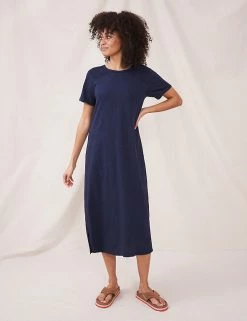 Best Pirce 🌟 White Stuff 👗 Dresses Pure Cotton Round Neck Midi T-Shirt 👗 Dress 🔔