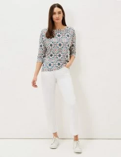 Deals 🛒 Phase Eight Women Pure Linen Printed 3/4 Sleeve Top 😀