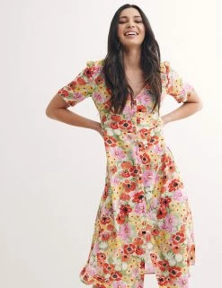 Top 10 🤩 Nobody's Child 👗 Dresses Floral V-Neck Button Through Midi Tea 👗 Dress 🛒