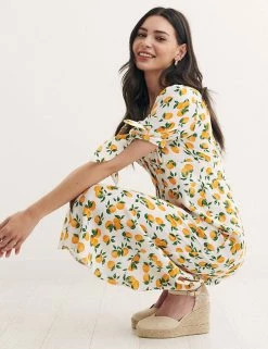 Top 10 ⌛ Nobody's Child 👗 Dresses Orange Print V-Neck Midi Tea 👗 Dress 😉 -New In Womens Sales 2022 SD 10 T82 1244 Z4 X EC 4