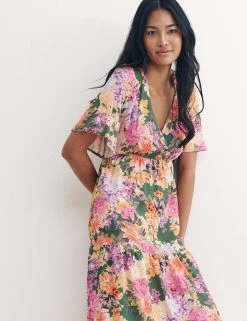 Cheap 👏 Nobody's Child 👗 Dresses Floral V-Neck Midi Wrap 👗 Dress ⭐ -New In Womens Sales 2022 SD 10 T82 1260 ZZ X EC 4