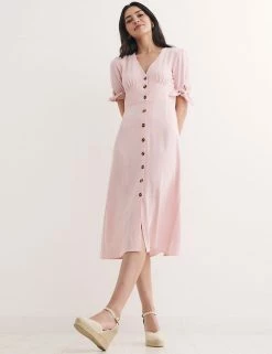 Best reviews of ๐ Nobody's Child ๐ Dresses V-Neck Midi Tea ๐ Dress With Linen ๐