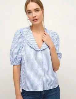 Buy ๐ Nobody's Child ๐ Shirts & Blouses Pure Cotton Striped Smocked Blouse โ๏ธ