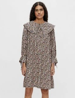 Best deal 🔥 OBJECT 👗 Dresses Floral Collared Knee Length Smock 👗 Dress 🧨