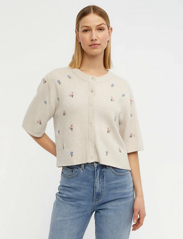 Best deal ❤️ OBJECT Cardigans Floral Crew Neck Button Through Cardigan 🧨 1 Best deal ❤️ OBJECT Cardigans Floral Crew Neck Button Through Cardigan 🧨