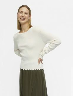 Deals 😉 OBJECT Tops Ribbed Scallop Edge Knitted Top 😀 -New In Womens Sales 2022 SD 10 T82 4734 K0 X EC 2