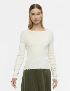 Deals 😉 OBJECT Tops Ribbed Scallop Edge Knitted Top 😀 -New In Womens Sales 2022 SD 10 T82 4734 K0 X EC 4