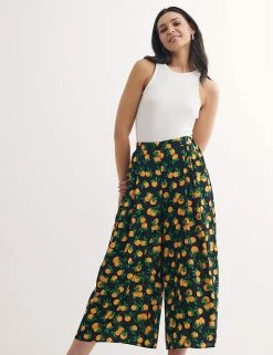 Coupon ❤️ Nobody's Child Trousers Orange Print Wide Leg Culottes ⌛