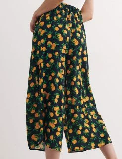 Coupon ❤️ Nobody's Child Trousers Orange Print Wide Leg Culottes ⌛ -New In Womens Sales 2022 SD 10 T82 4807 Y4 X EC 2