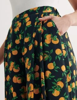 Coupon ❤️ Nobody's Child Trousers Orange Print Wide Leg Culottes ⌛ -New In Womens Sales 2022 SD 10 T82 4807 Y4 X EC 3