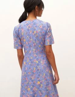 Promo ⌛ Nobody's Child 👗 Dresses Pure Cotton Floral V-Neck Midi Tea 👗 Dress 🔥 -New In Womens Sales 2022 SD 10 T82 4828 E4 X EC 2