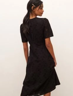 Promo 😍 Nobody's Child 👗 Dresses Pure Cotton Broderie Midi Waisted 👗 Dress 🧨 -New In Womens Sales 2022 SD 10 T82 4830 Y0 X EC 2