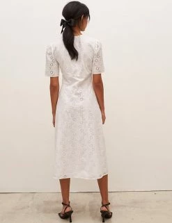 Promo 😍 Nobody's Child 👗 Dresses Pure Cotton Broderie Midi Waisted 👗 Dress 🧨 -New In Womens Sales 2022 SD 10 T82 4830 Z0 X EC 2