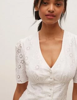 Promo 😍 Nobody's Child 👗 Dresses Pure Cotton Broderie Midi Waisted 👗 Dress 🧨 -New In Womens Sales 2022 SD 10 T82 4830 Z0 X EC 3