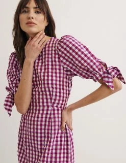 Promo 😀 Nobody's Child 👗 Dresses Gingham Round Neck Midi Tea 👗 Dress 🎉 -New In Womens Sales 2022 SD 10 T82 4852 A0 X EC 4