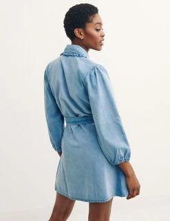 Best Pirce 🔥 Nobody's Child 👗 Dresses Denim Belted Frill Detail Mini 👚 Shirt 👗 Dress 🤩 -New In Womens Sales 2022 SD 10 T82 4865 E0 X EC 2