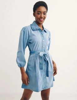 Best Pirce 🔥 Nobody's Child 👗 Dresses Denim Belted Frill Detail Mini 👚 Shirt 👗 Dress 🤩 -New In Womens Sales 2022 SD 10 T82 4865 E0 X EC 3
