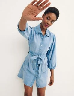 Best Pirce 🔥 Nobody's Child 👗 Dresses Denim Belted Frill Detail Mini 👚 Shirt 👗 Dress 🤩 -New In Womens Sales 2022 SD 10 T82 4865 E0 X EC 4