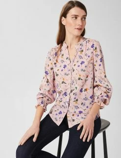 Coupon 🎁 HOBBS 👚 Shirts & Blouses Floral V-Neck Long Sleeve Blouse 👏 -New In Womens Sales 2022 SD 10 T83 1090 A4 X EC 2