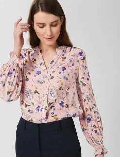 Coupon 🎁 HOBBS 👚 Shirts & Blouses Floral V-Neck Long Sleeve Blouse 👏 -New In Womens Sales 2022 SD 10 T83 1090 A4 X EC 4