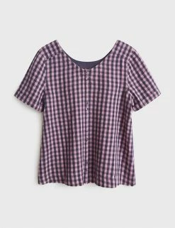 Deals 😉 White Stuff 👕 Shirts & Blouses Pure Linen Checked Short Sleeve Blouse 🎉 -New In Womens Sales 2022 SD 10 T83 1346 A4 X EC 3