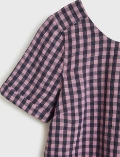 Deals 😉 White Stuff 👕 Shirts & Blouses Pure Linen Checked Short Sleeve Blouse 🎉 -New In Womens Sales 2022 SD 10 T83 1346 A4 X EC 4