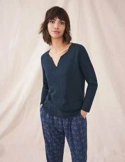 Deals ⌛ White Stuff Women Pure Cotton Notch Neck Long Sleeve Top 🛒 -New In Womens Sales 2022 SD 10 T83 2069 F0 X EC 2