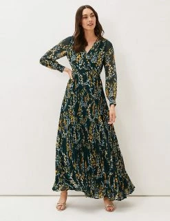 Flash Sale 🔥 Phase Eight 👗 Dresses Floral V-Neck Pleated Maxi Swing 👗 Dress 😀