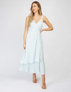 Best Pirce 😍 Little Mistress X Vogue Williams 👗 Dresses Satin V-Neck Pleated Midaxi Wrap 👗 Dress 🥰 -New In Womens Sales 2022 SD 10 T83 2912 E0 X EC 1