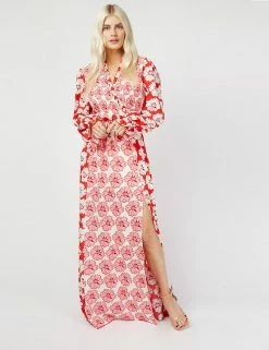 Budget 💯 Little Mistress X Vogue Williams 👗 Dresses Floral V-Neck Frill Sleeve Maxi Tea 👗 Dress 🧨 -New In Womens Sales 2022 SD 10 T83 2929 B4 X EC 1