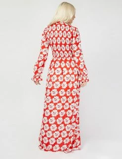 Budget 💯 Little Mistress X Vogue Williams 👗 Dresses Floral V-Neck Frill Sleeve Maxi Tea 👗 Dress 🧨 -New In Womens Sales 2022 SD 10 T83 2929 B4 X EC 3