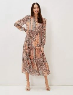 Buy ✔️ Phase Eight 👗 Dresses Chiffon Geometric V-Neck Midaxi Tiered 👗 Dress 🌟