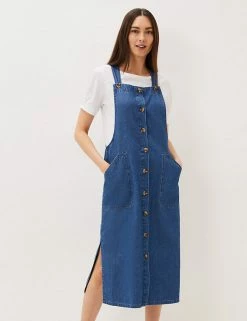 New 😍 Phase Eight 👗 Dresses Denim Square Neck Midi Pinafore 👗 Dress ⭐
