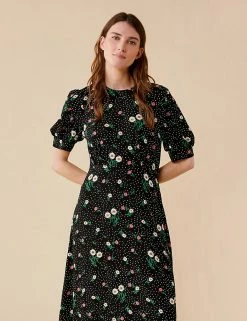 Buy 😀 Finery London 👗 Dresses Floral Puff Sleeve Midi Tea 👗 Dress 👏 -New In Womens Sales 2022 SD 10 T83 3851 Y4 X EC 1
