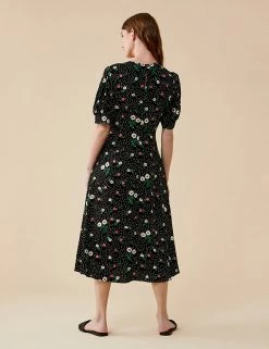 Buy 😀 Finery London 👗 Dresses Floral Puff Sleeve Midi Tea 👗 Dress 👏 -New In Womens Sales 2022 SD 10 T83 3851 Y4 X EC 2