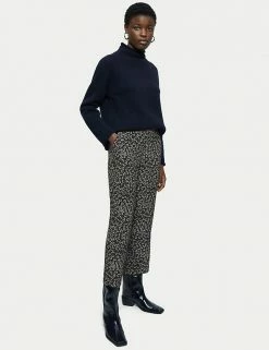 Budget 🎁 Jigsaw Leaf Print Straight Leg Cropped Trousers ⭐