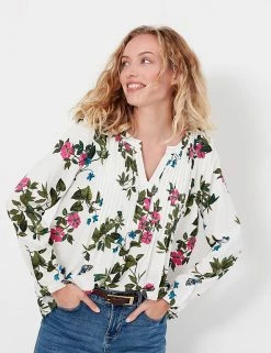 Discount 🥰 Joules Women Floral V-Neck Pintuck Long Sleeve 👕 Shirt 🛒