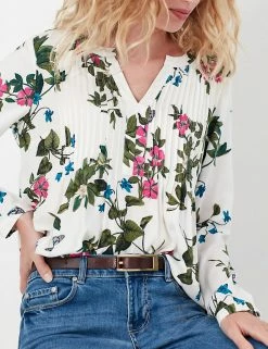 Discount 🥰 Joules Women Floral V-Neck Pintuck Long Sleeve 👕 Shirt 🛒 -New In Womens Sales 2022 SD 10 T83 4188 Z4 X EC 1