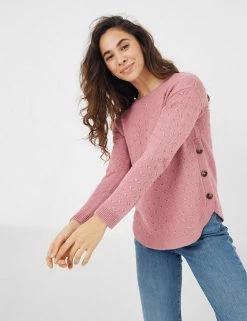 Coupon ❤️ FatFace Jumpers Textured Crew Neck Button Detail Jumper 🎉